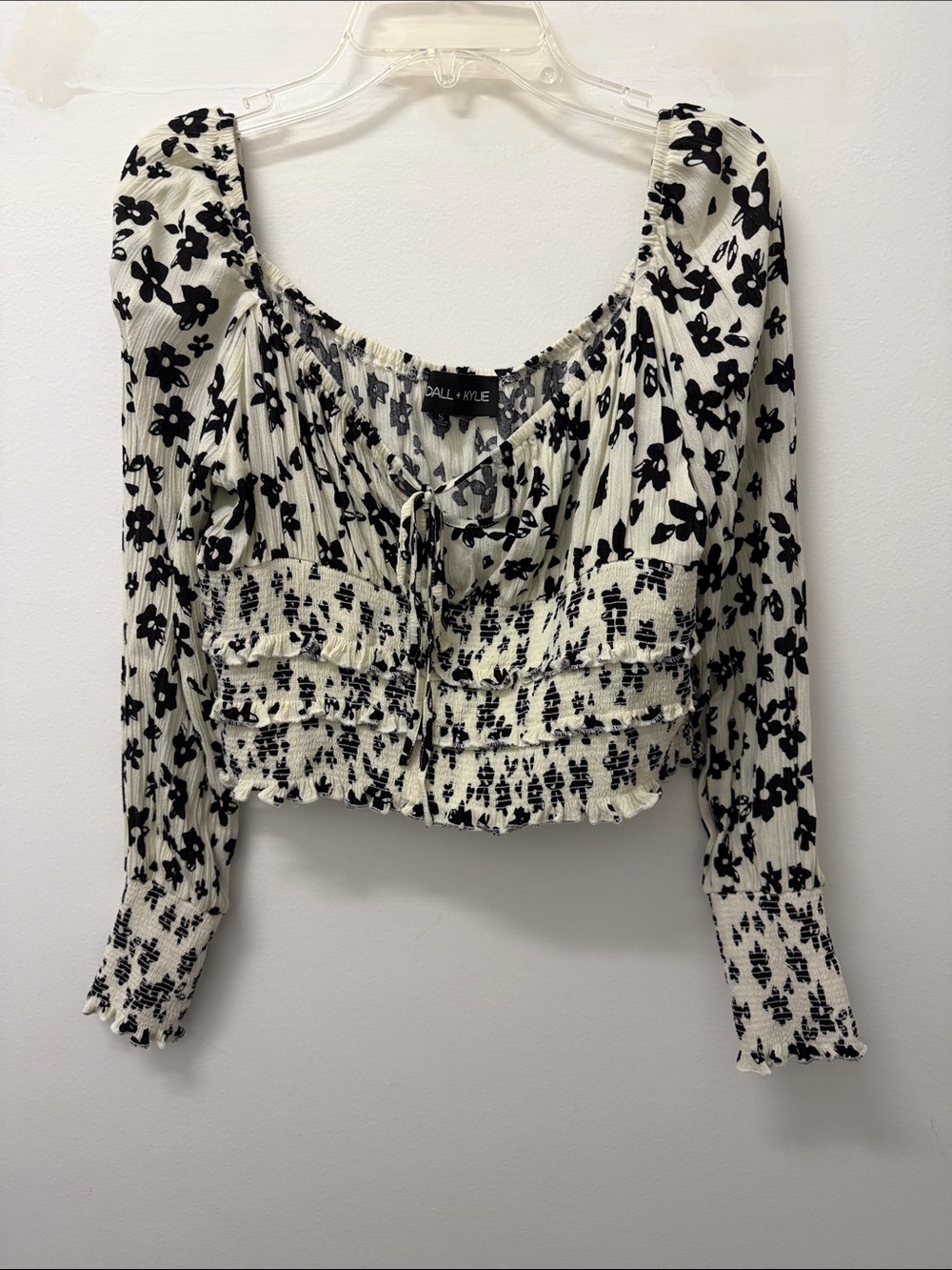 Kendall & Kylie White and Black Floral Smocked Crop Blouse